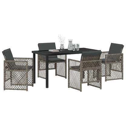 Set da Pranzo per Giardino 5 pcs Grigio polyrattan