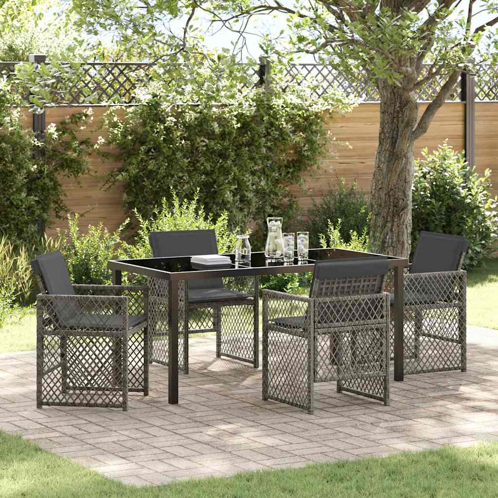 Set da Pranzo per Giardino 5 pcs Grigio polyrattan