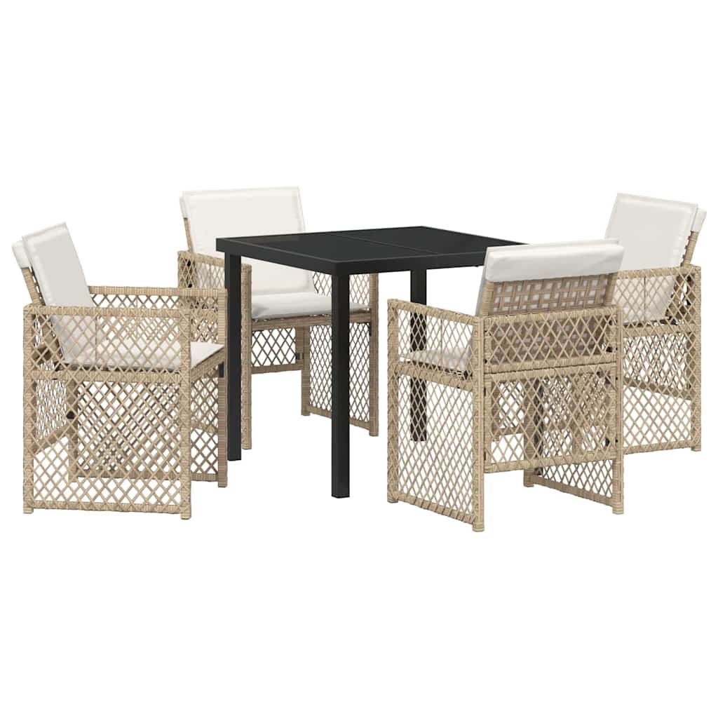 Set da Pranzo per Giardino 5 pcs Beige polyrattan