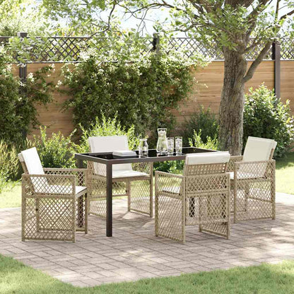 Set da Pranzo per Giardino 5 pcs Beige polyrattan