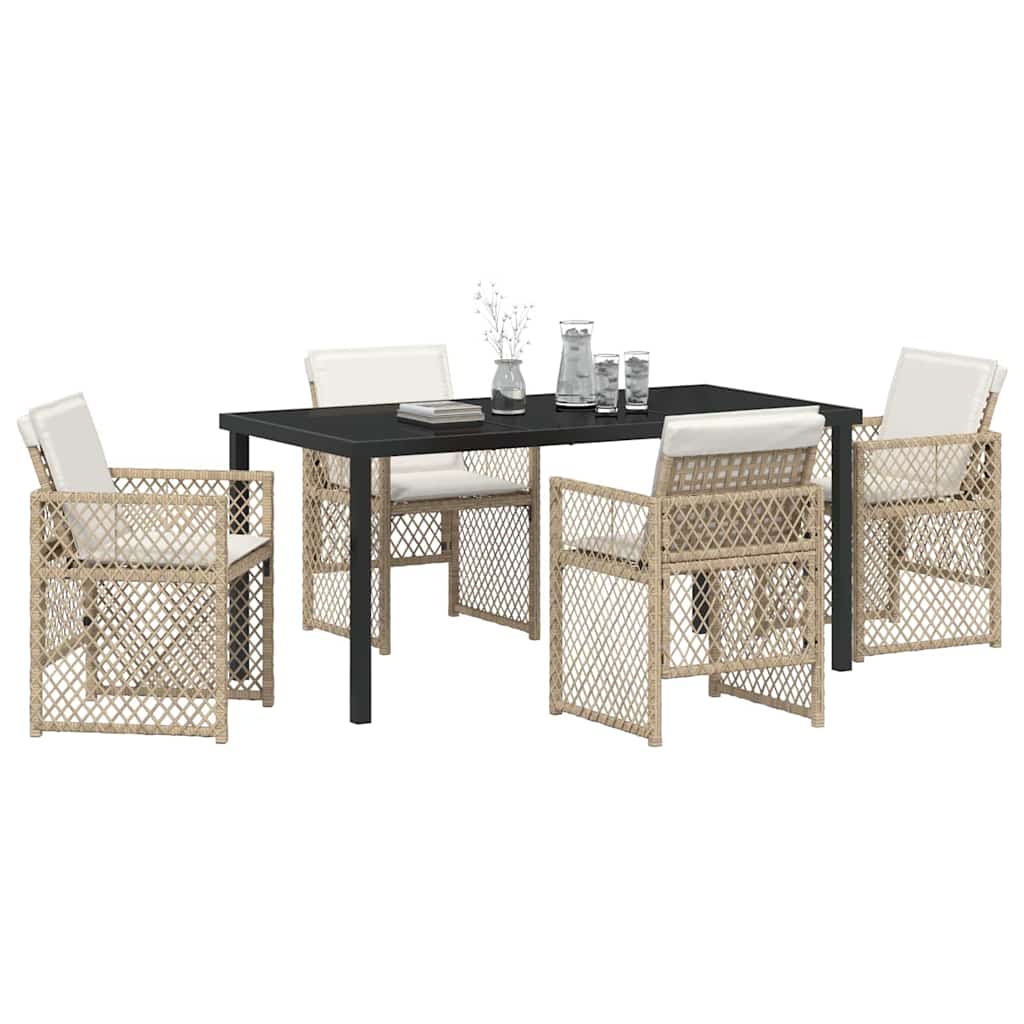 Set da Pranzo per Giardino 5 pcs Beige polyrattan