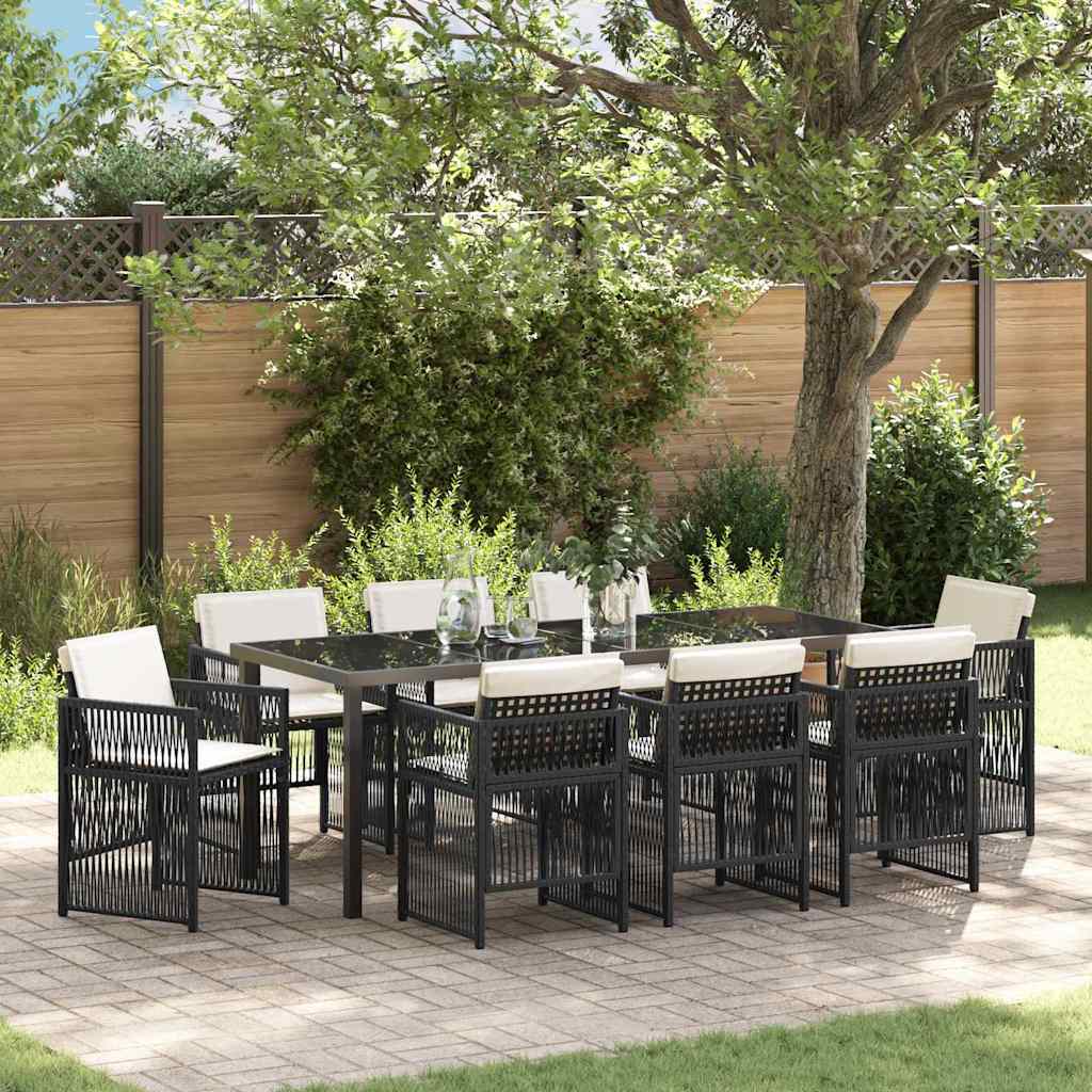 Set da Pranzo per Giardino 9 pcs Nero