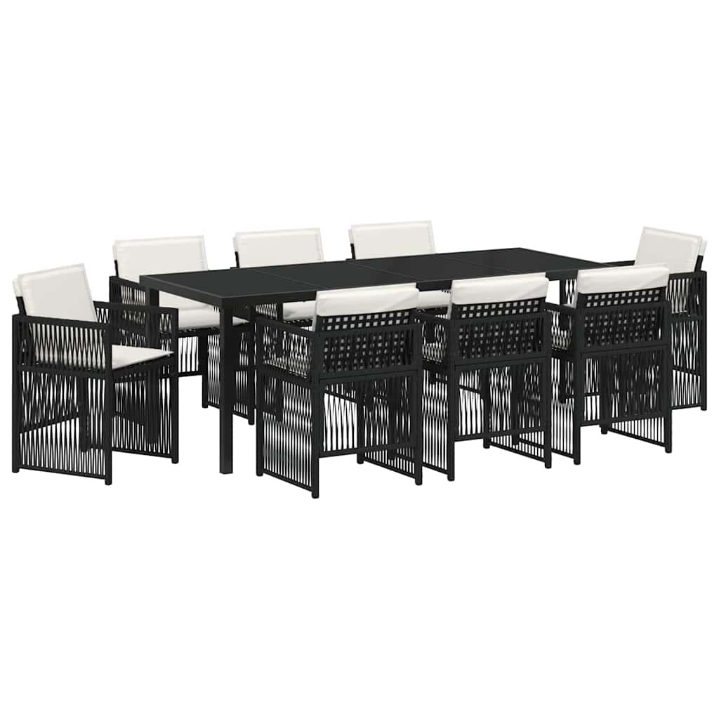Set da Pranzo per Giardino 9 pcs Nero