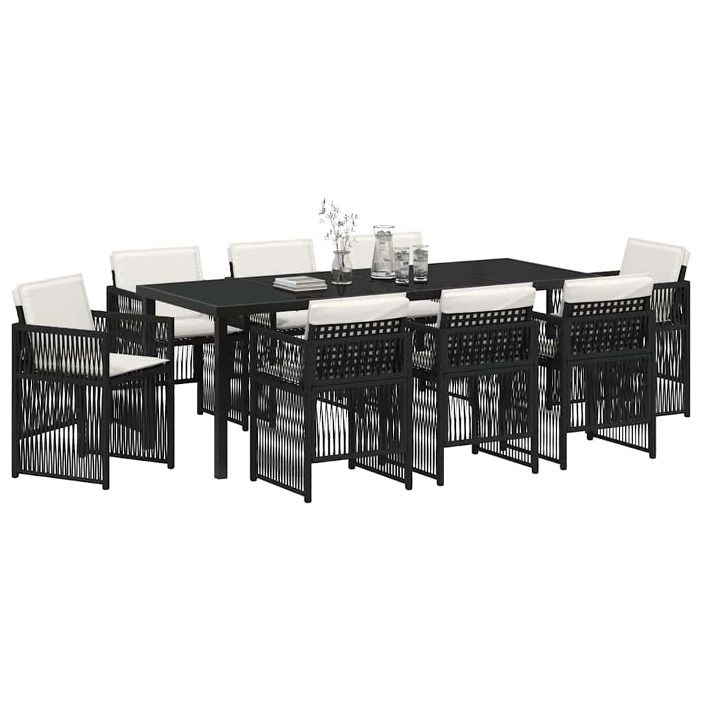 Set da Pranzo per Giardino 9 pcs Nero