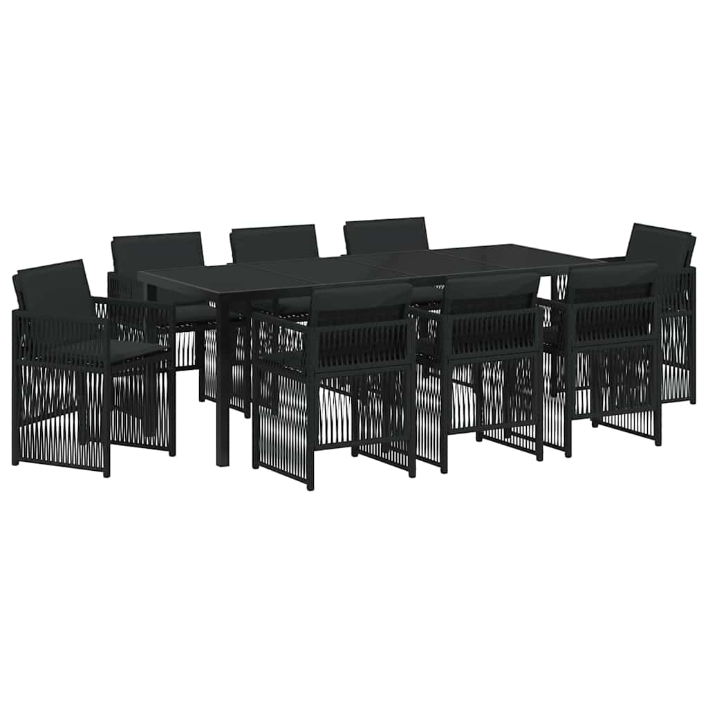 Set da Pranzo per Giardino 9 pcs Nero