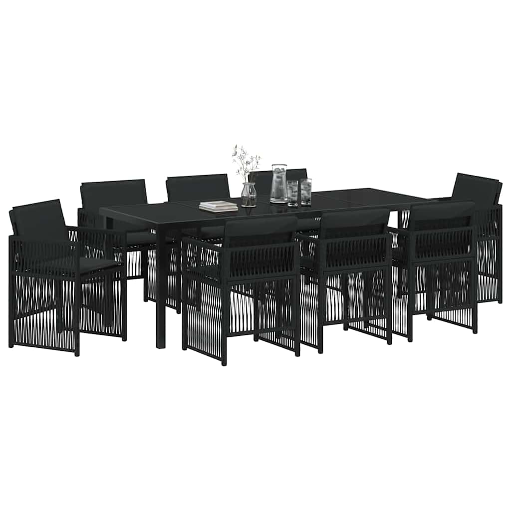 Set da Pranzo per Giardino 9 pcs Nero