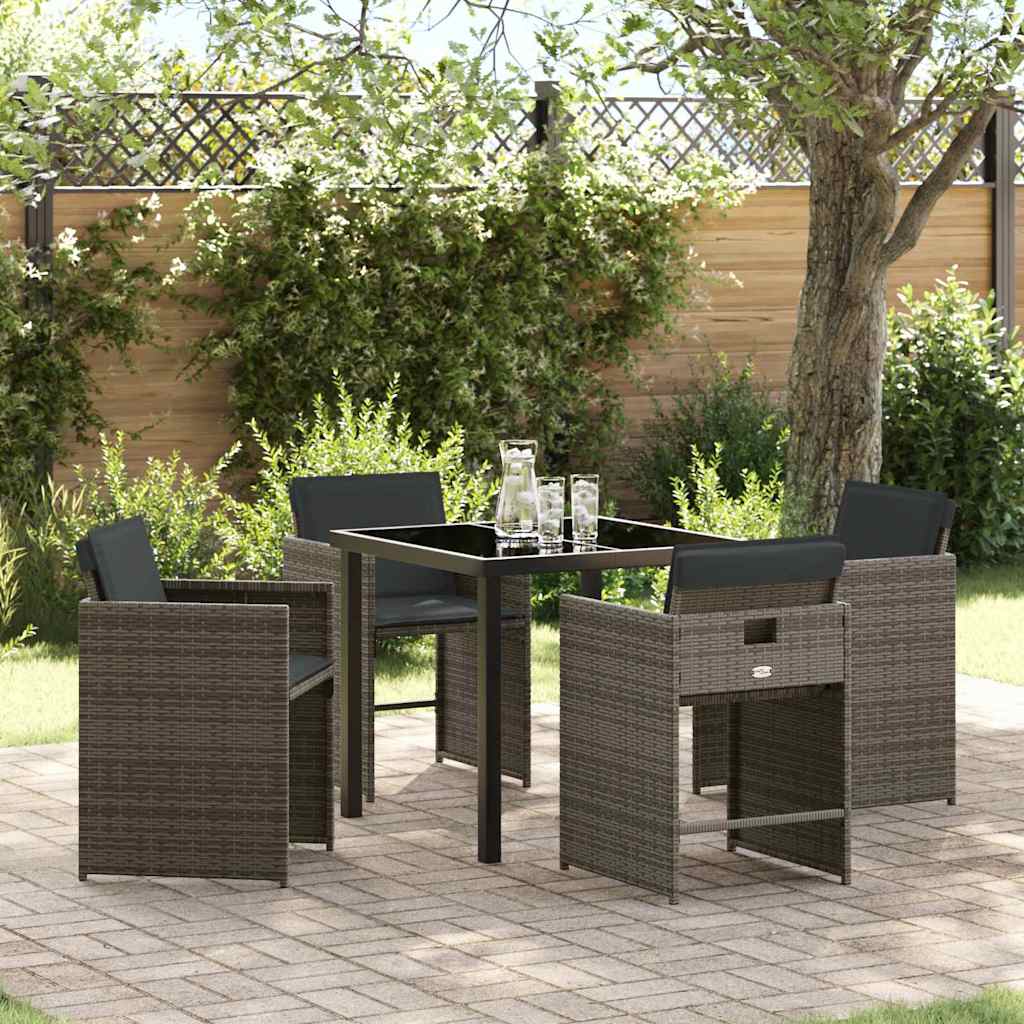 Set da Pranzo per Giardino 5 pcs Grigio polyrattan