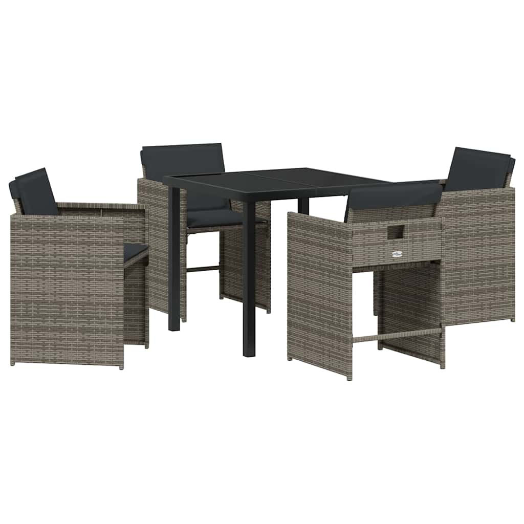 Set da Pranzo per Giardino 5 pcs Grigio polyrattan