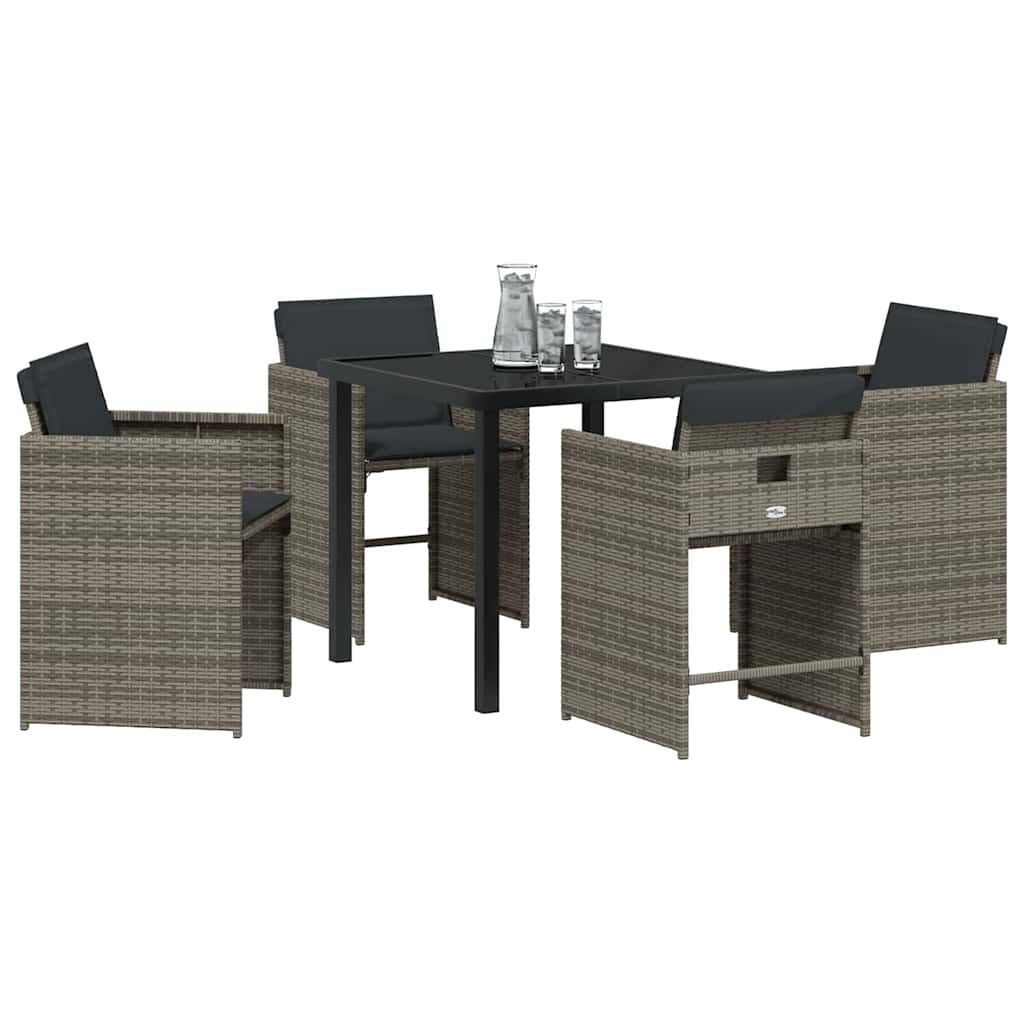 Set da Pranzo per Giardino 5 pcs Grigio polyrattan