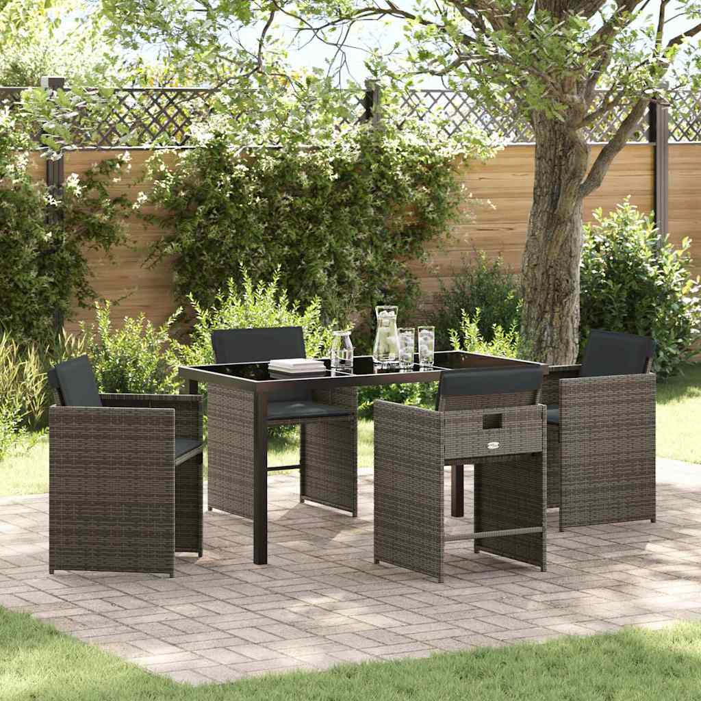 Set da Pranzo per Giardino 5 pcs Grigio polyrattan
