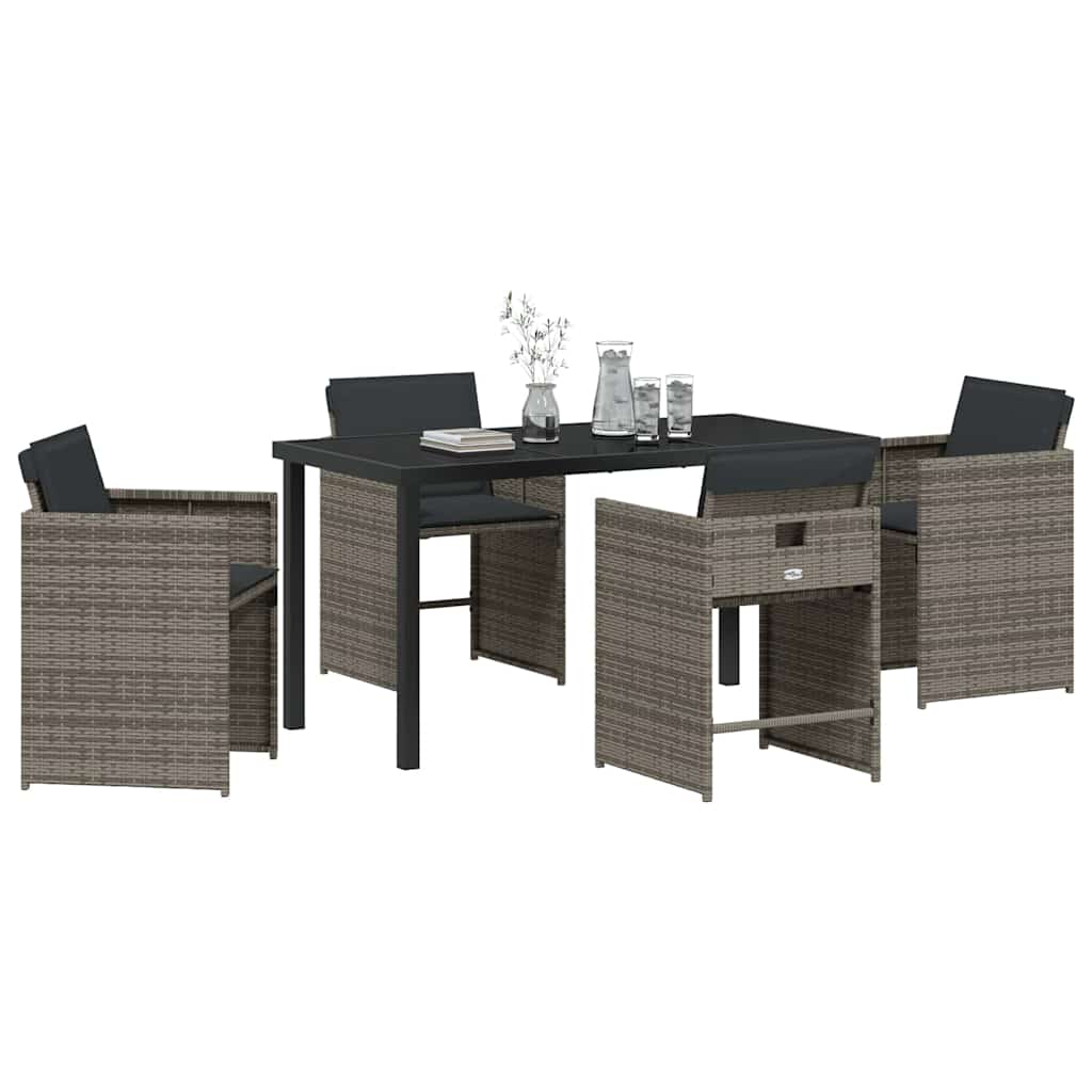 Set da Pranzo per Giardino 5 pcs Grigio polyrattan