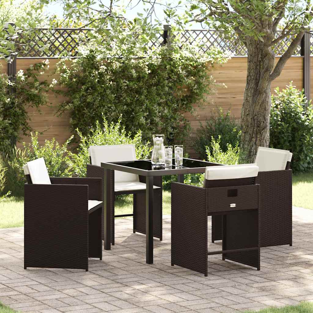 Set da Pranzo per Giardino 5 pcs Marrone polyrattan