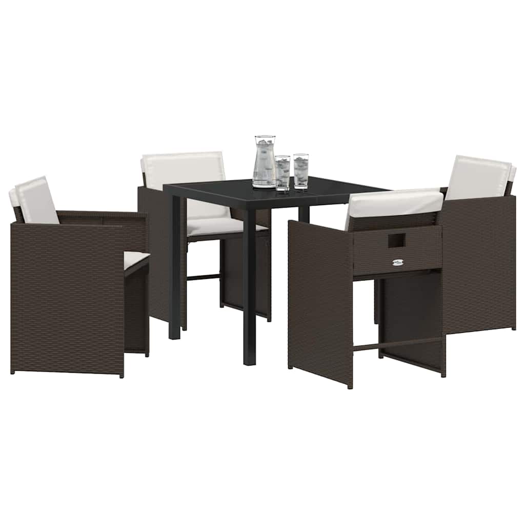 Set da Pranzo per Giardino 5 pcs Marrone polyrattan