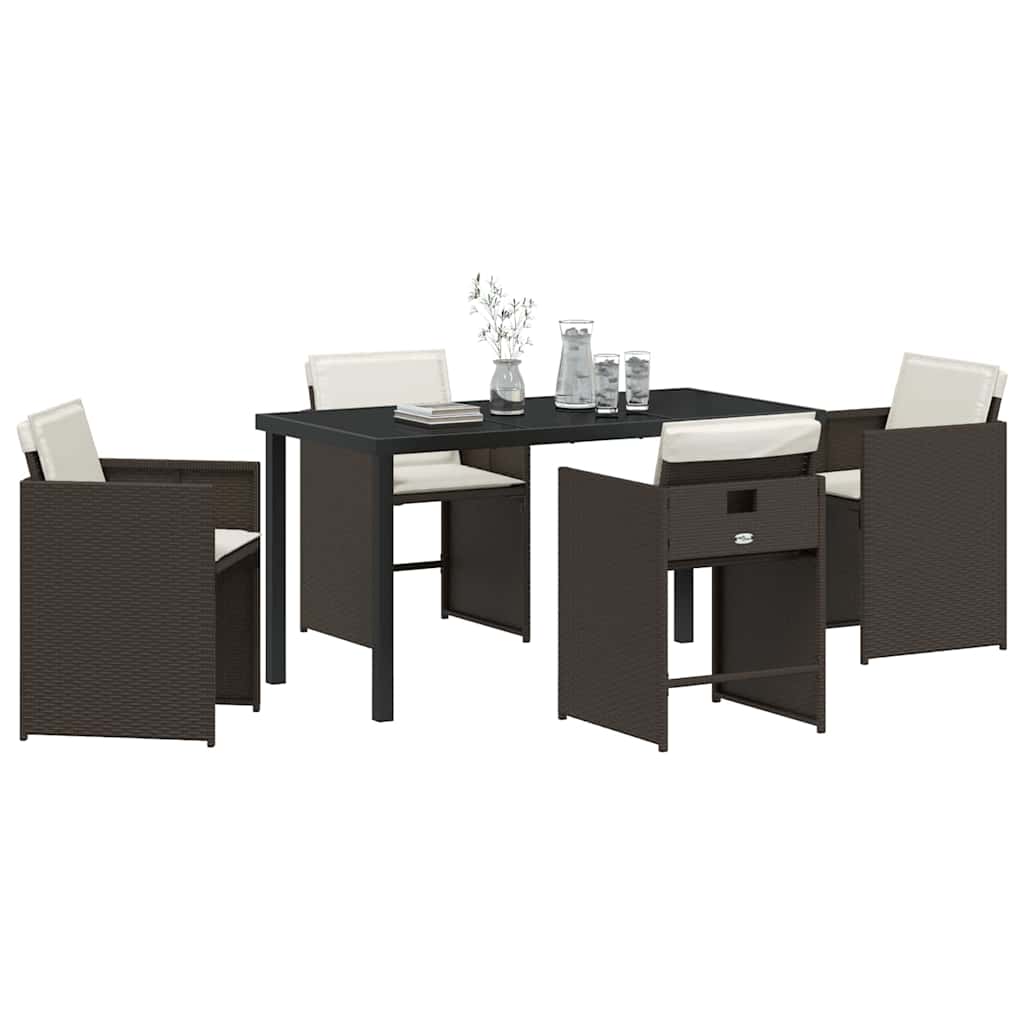 Set da Pranzo per Giardino 5 pcs Marrone polyrattan