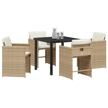 Set da Pranzo per Giardino 5 pcs Beige polyrattan