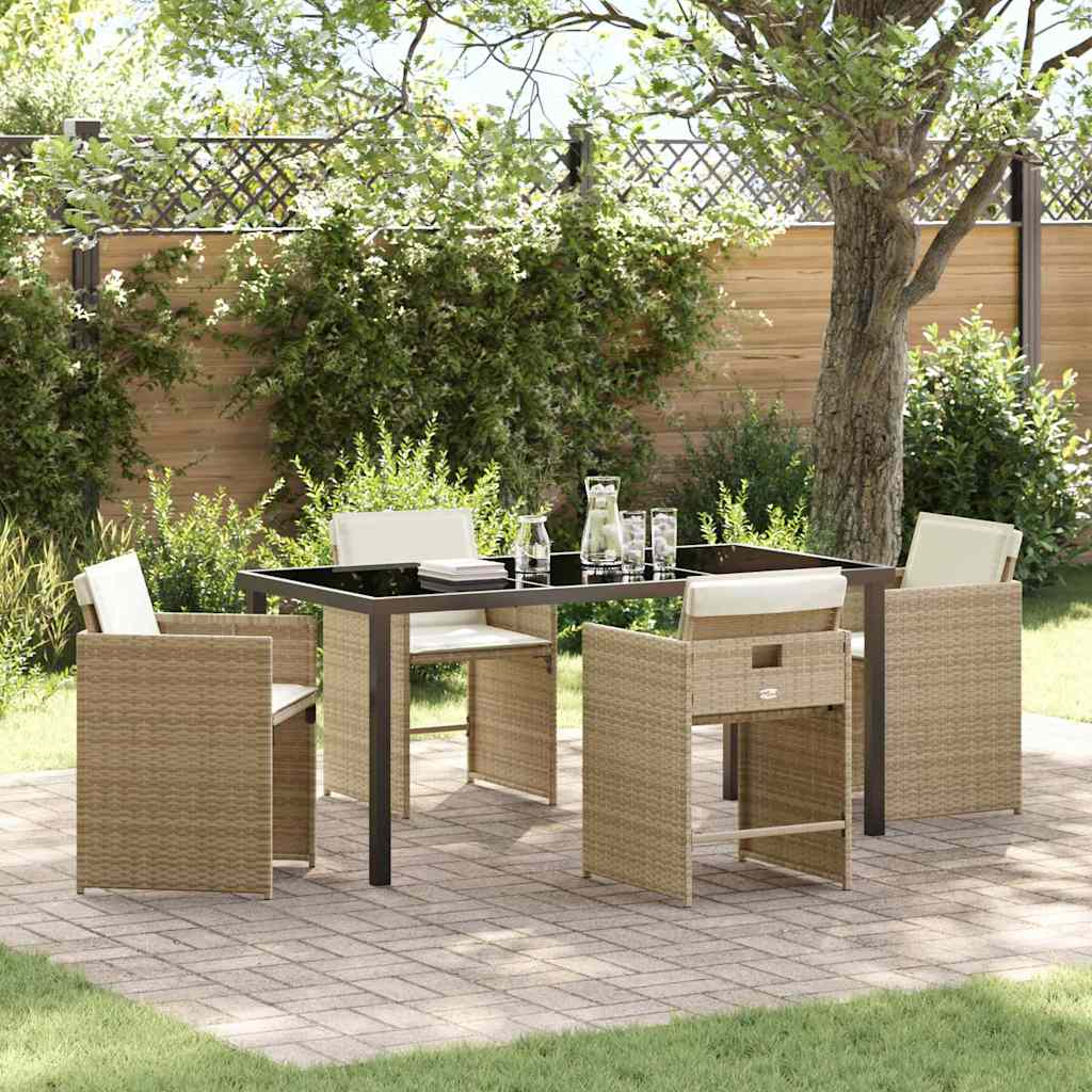 Set da Pranzo per Giardino 5 pcs Beige polyrattan