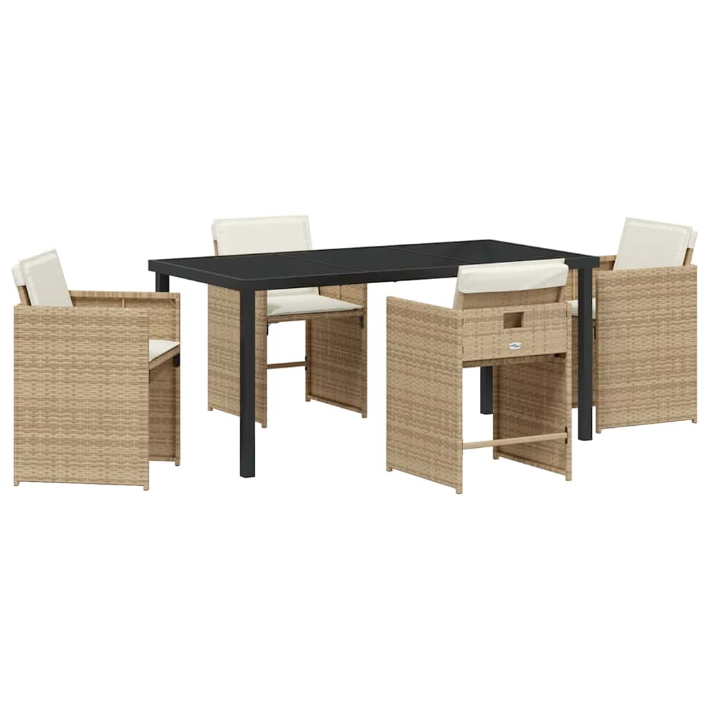 Set da Pranzo per Giardino 5 pcs Beige polyrattan