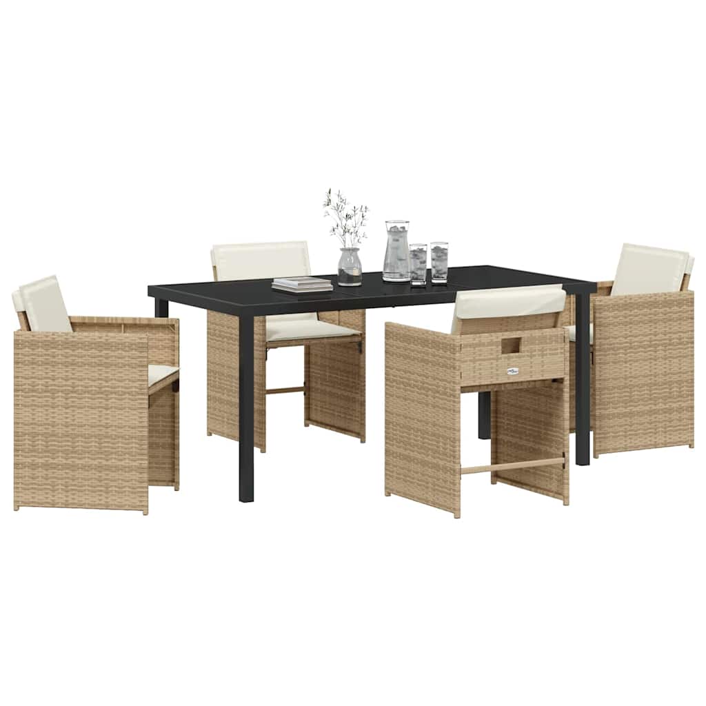 Set da Pranzo per Giardino 5 pcs Beige polyrattan