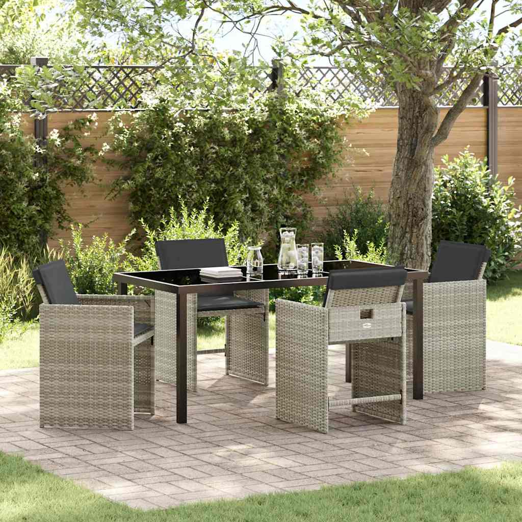 Set da Pranzo per Giardino 5 pcs Grigio chiaro polyrattan