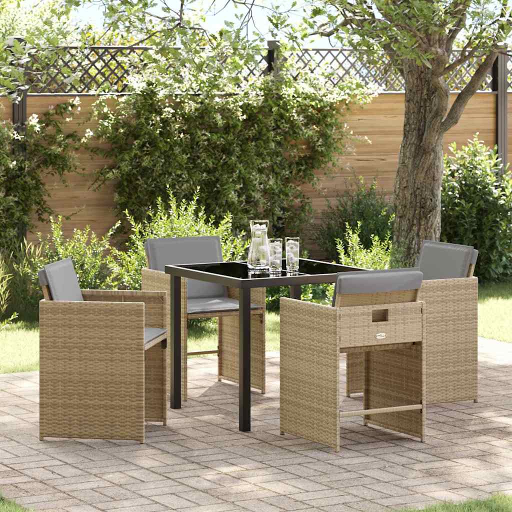 Set da Pranzo per Giardino 5 pcs Beige polyrattan