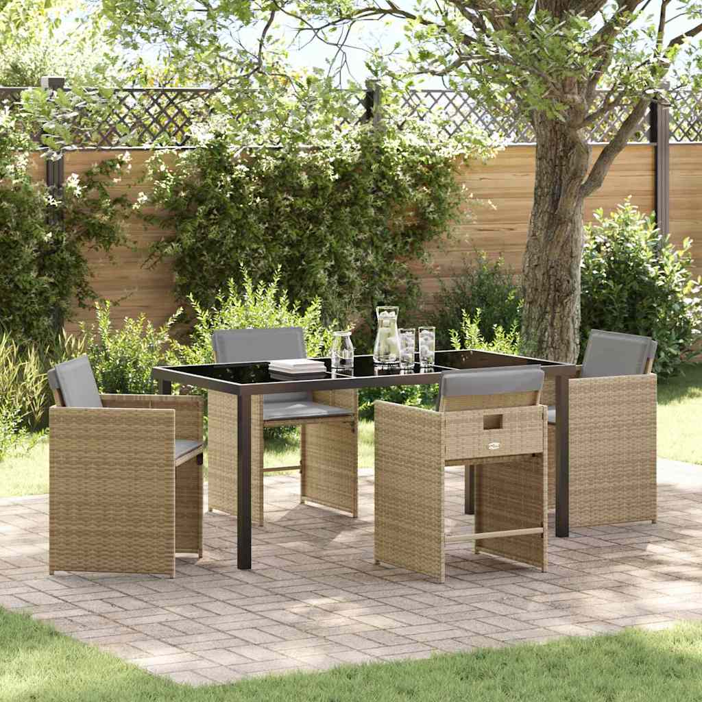 Set da Pranzo per Giardino 5 pcs Beige polyrattan