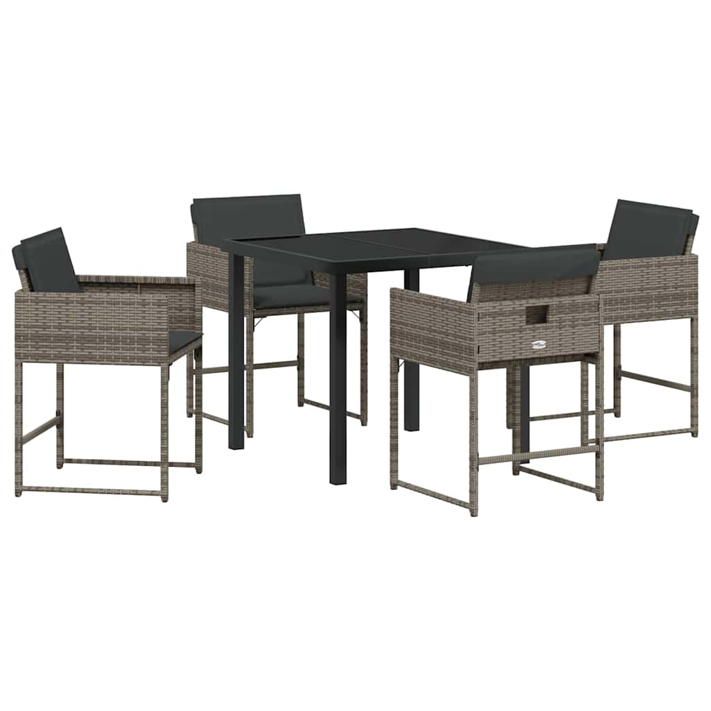 Set da Pranzo per Giardino 5 pcs Grigio polyrattan