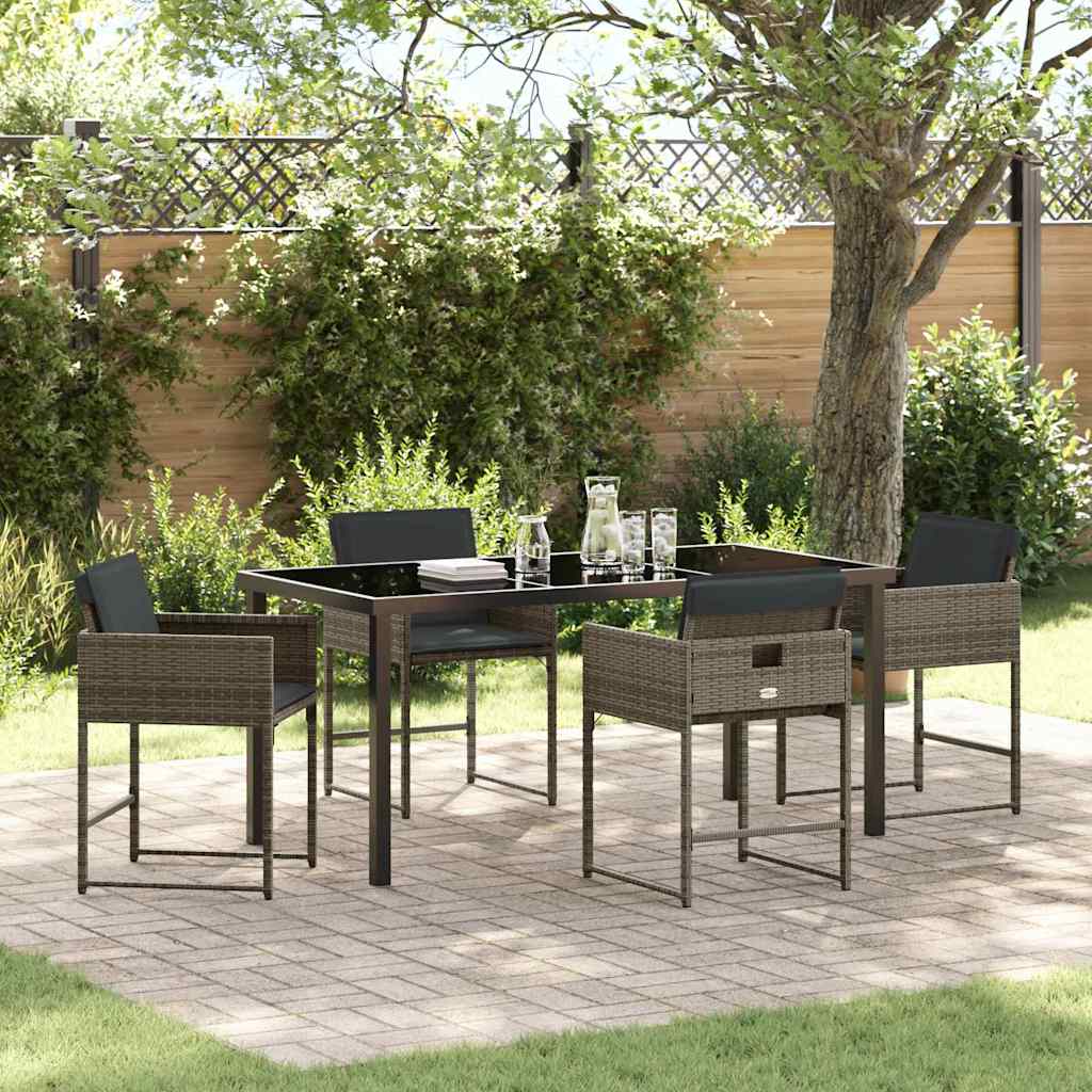 Set da Pranzo per Giardino 5 pcs Grigio polyrattan