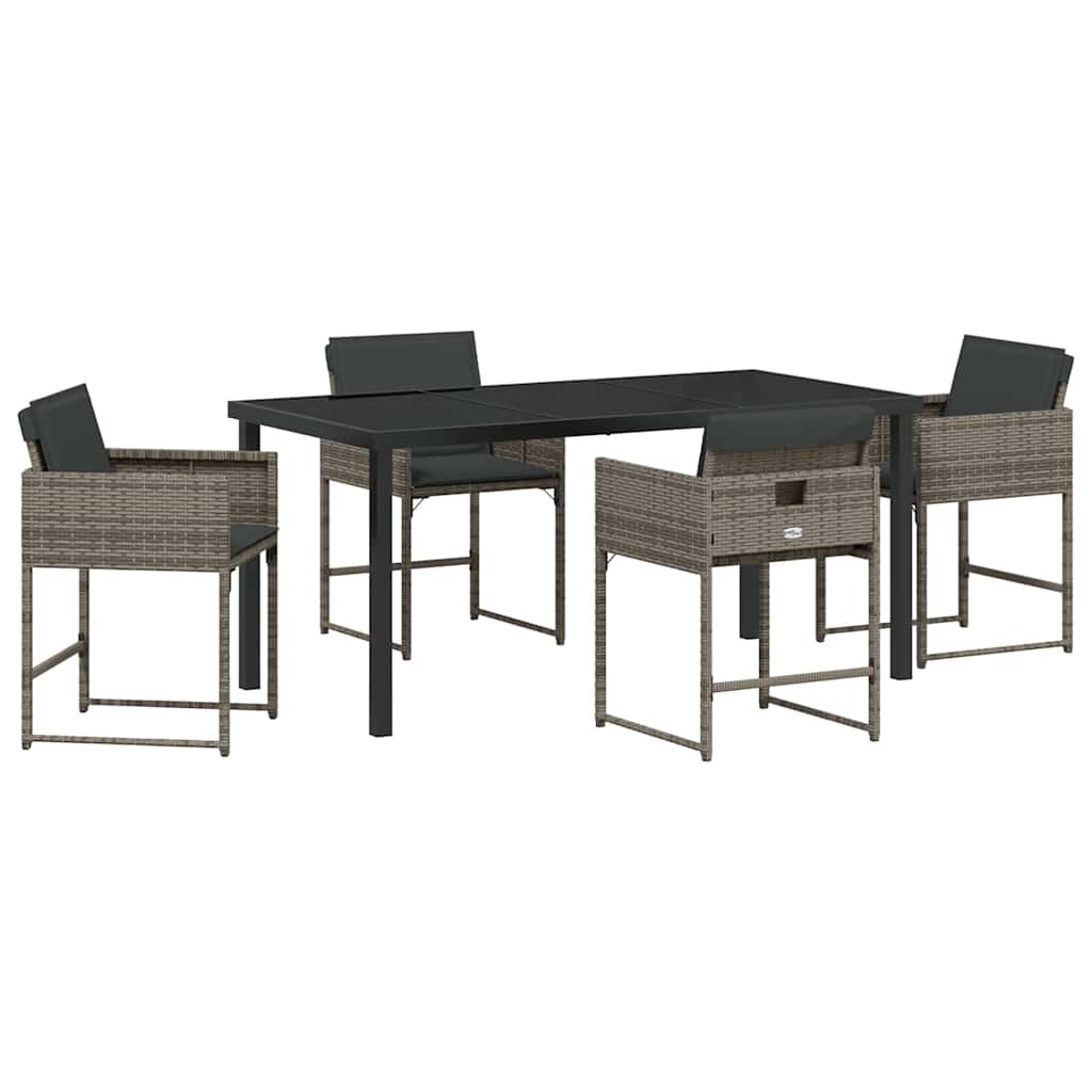 Set da Pranzo per Giardino 5 pcs Grigio polyrattan