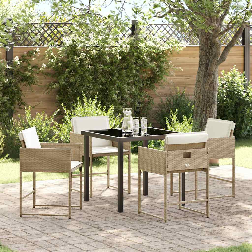 Set da Pranzo per Giardino 5 pcs Beige polyrattan