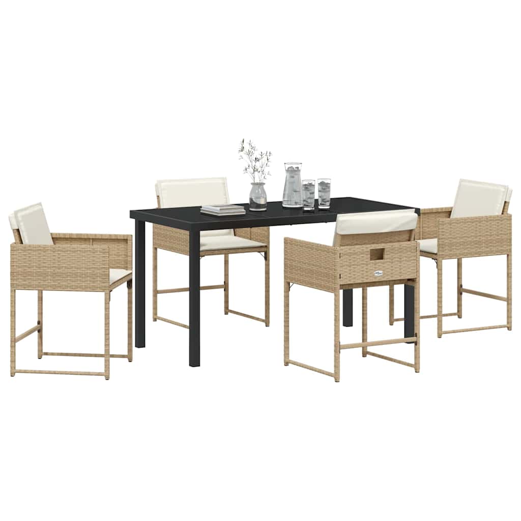 Set da Pranzo per Giardino 5 pcs Beige polyrattan
