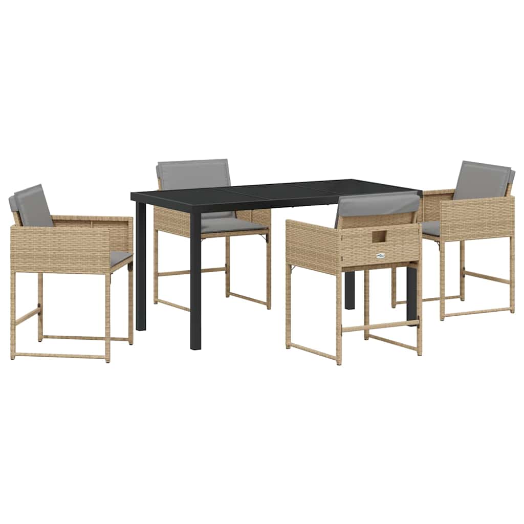 Set da Pranzo per Giardino 5 pcs Beige polyrattan