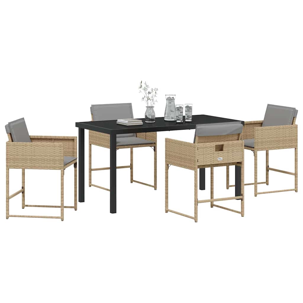 Set da Pranzo per Giardino 5 pcs Beige polyrattan