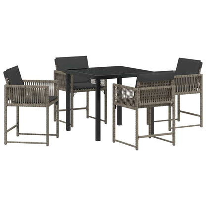 Set da Pranzo per Giardino 5 pcs Grigio polyrattan