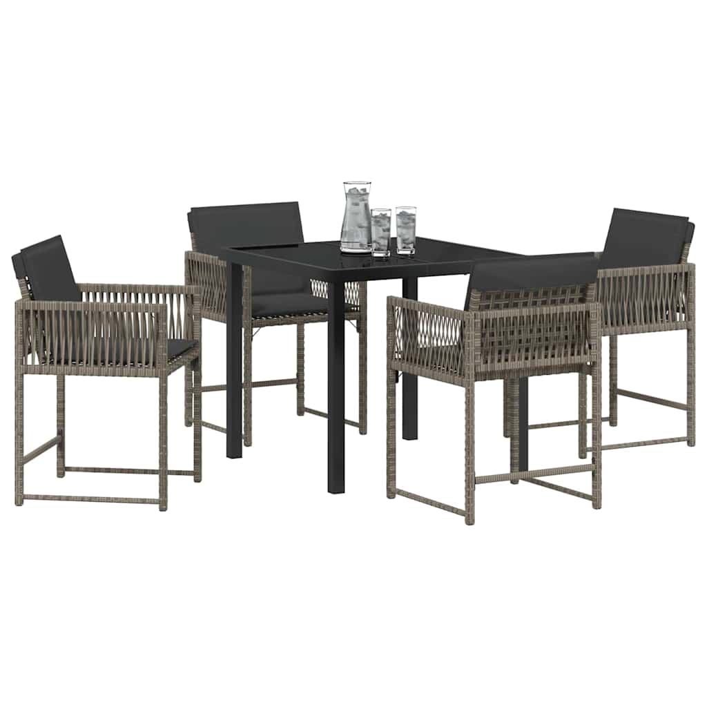 Set da Pranzo per Giardino 5 pcs Grigio polyrattan