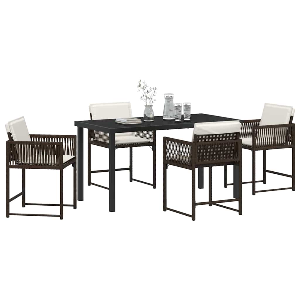 Set da Pranzo per Giardino 5 pcs Marrone polyrattan