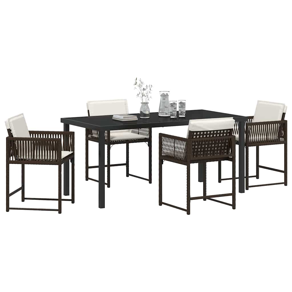Set da Pranzo per Giardino 5 pcs Marrone polyrattan