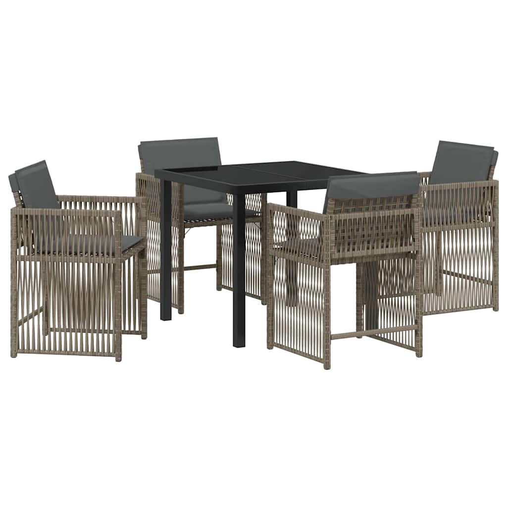 Set da Pranzo per Giardino 5 pcs Grigio polyrattan