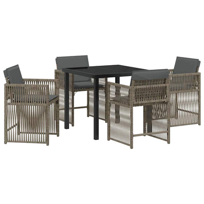 Set da Pranzo per Giardino 5 pcs Grigio polyrattan