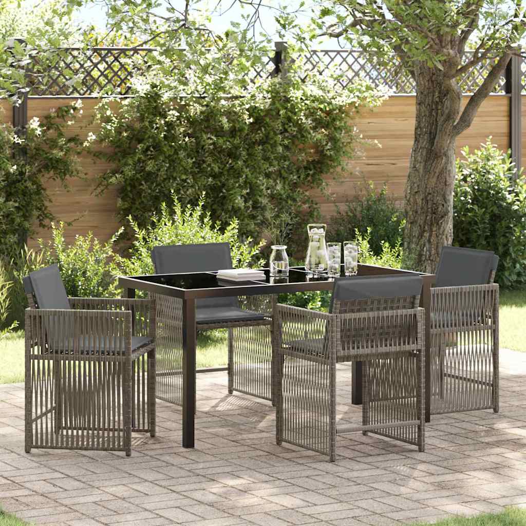 Set da Pranzo per Giardino 5 pcs Grigio polyrattan