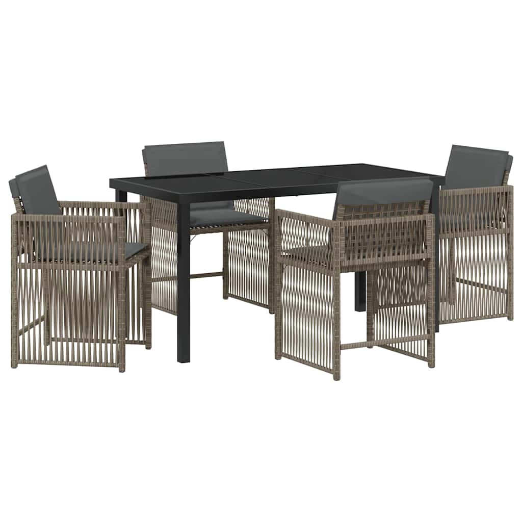 Set da Pranzo per Giardino 5 pcs Grigio polyrattan
