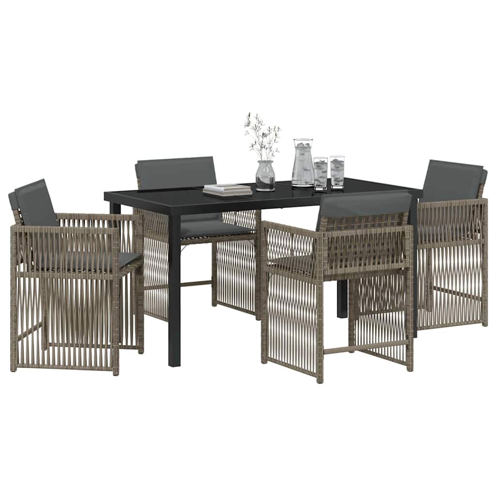 Set da Pranzo per Giardino 5 pcs Grigio polyrattan