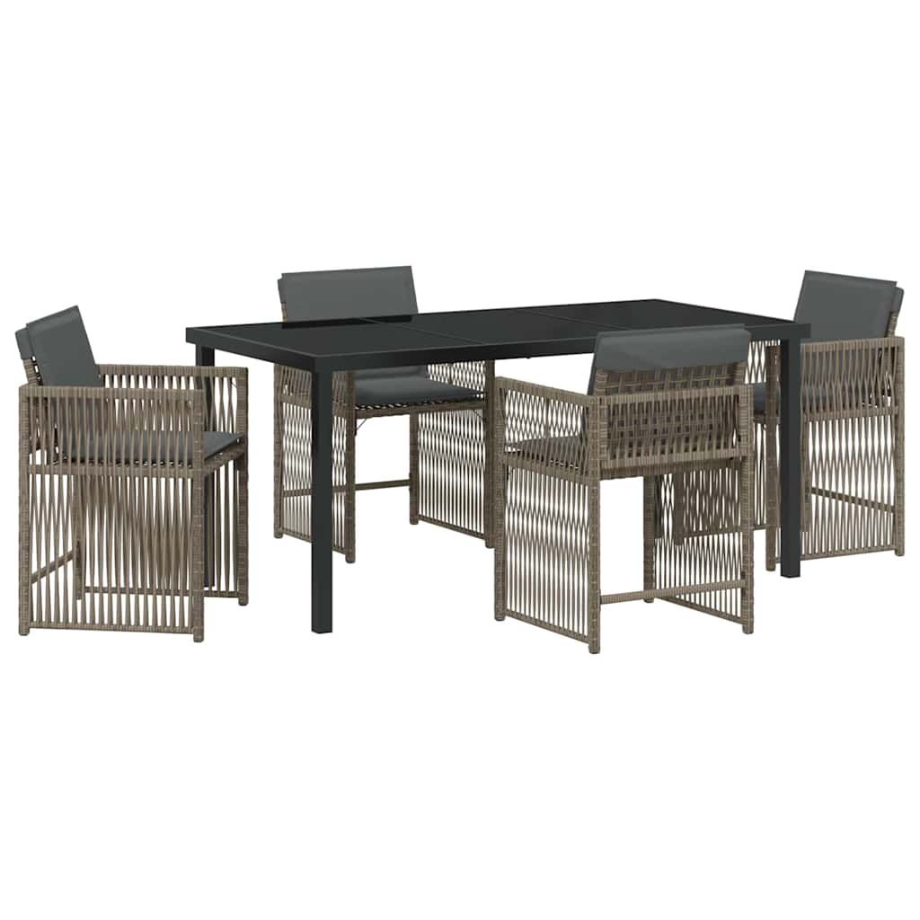 Set da Pranzo per Giardino 5 pcs Grigio polyrattan