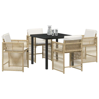 Set da Pranzo per Giardino 5 pcs Beige polyrattan