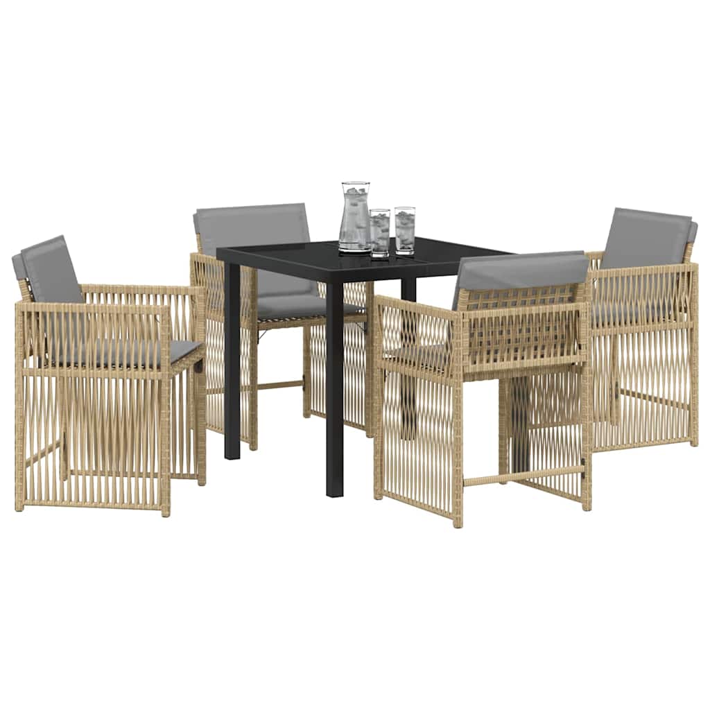 Set da Pranzo per Giardino 5 pcs Beige polyrattan