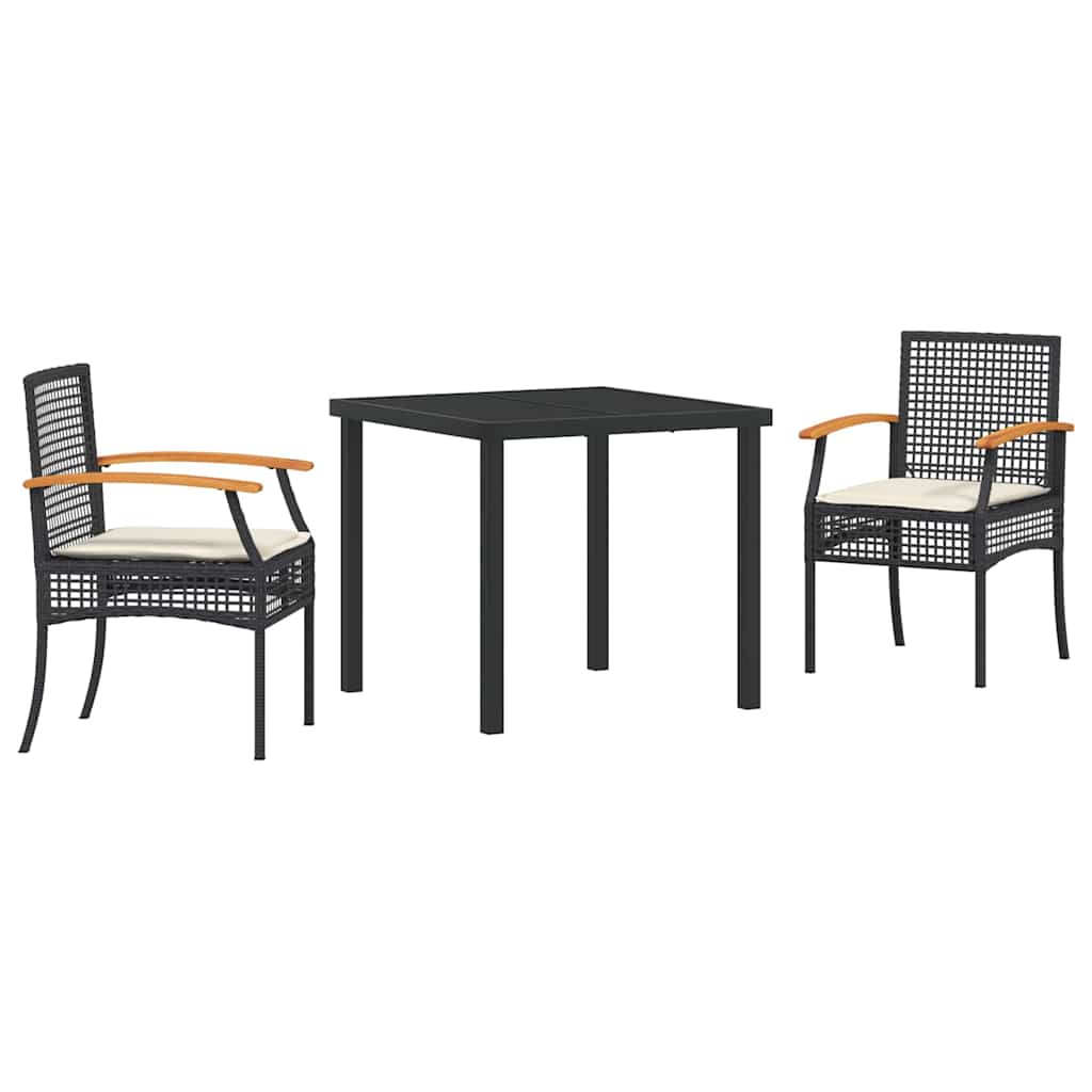 Set da Pranzo per Giardino 3 pcs Nero polyrattan