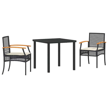 Set da Pranzo per Giardino 3 pcs Nero polyrattan