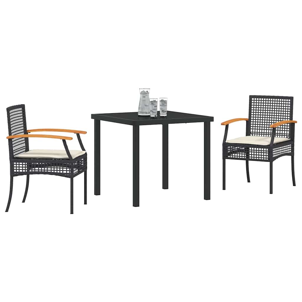 Set da Pranzo per Giardino 3 pcs Nero polyrattan