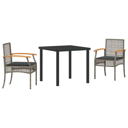 Set da Pranzo per Giardino 3 pcs Grigio polyrattan