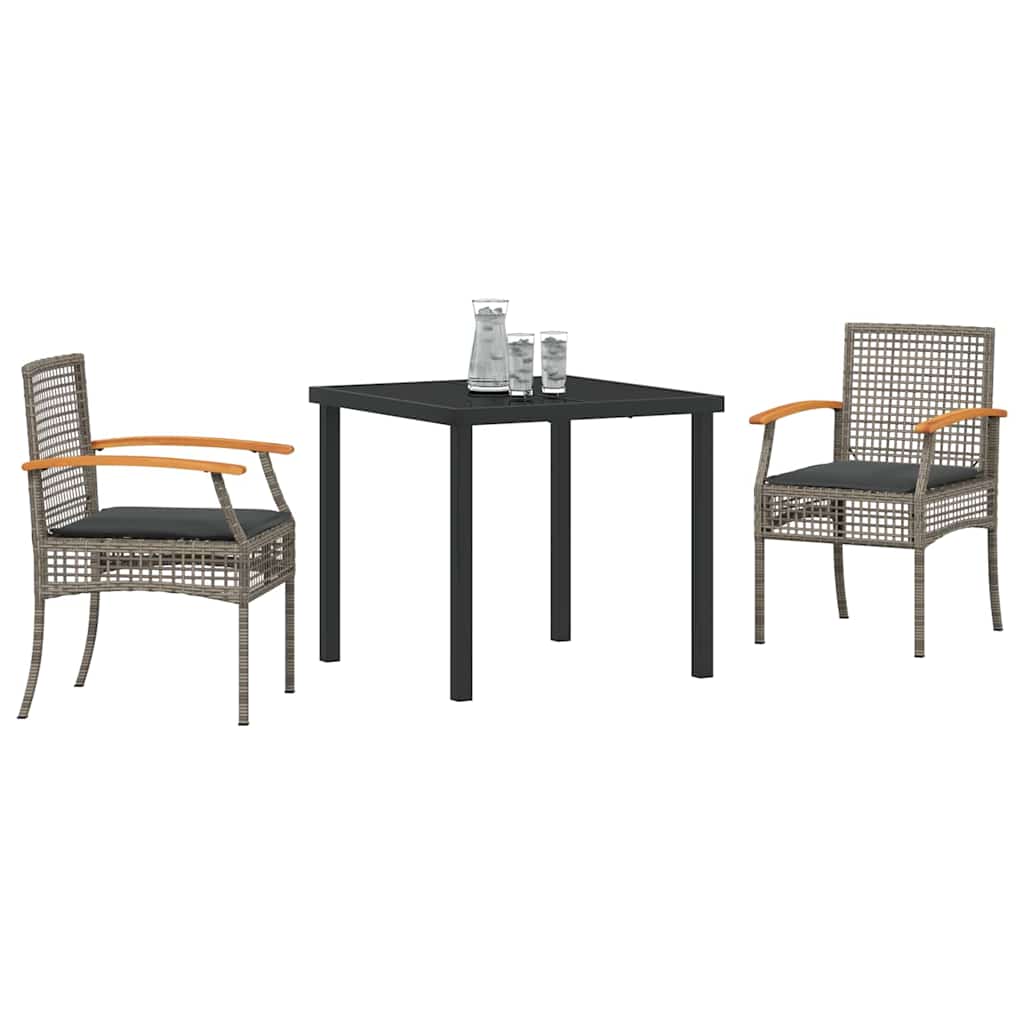 Set da Pranzo per Giardino 3 pcs Grigio polyrattan