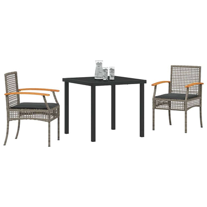 Set da Pranzo per Giardino 3 pcs Grigio polyrattan